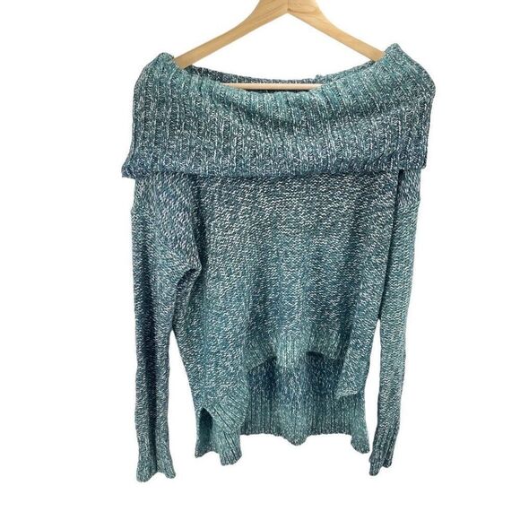 American Eagle Womens Off Shoulder Sweater Acrylic Blend Blue Green Size Medium - Picture 1 of 11